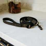 Black Lab Brands woven bungee dog leash on table