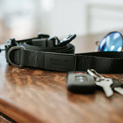 Black Lab Brands Hands-Free Dog Leash with Fidlock buckle on table