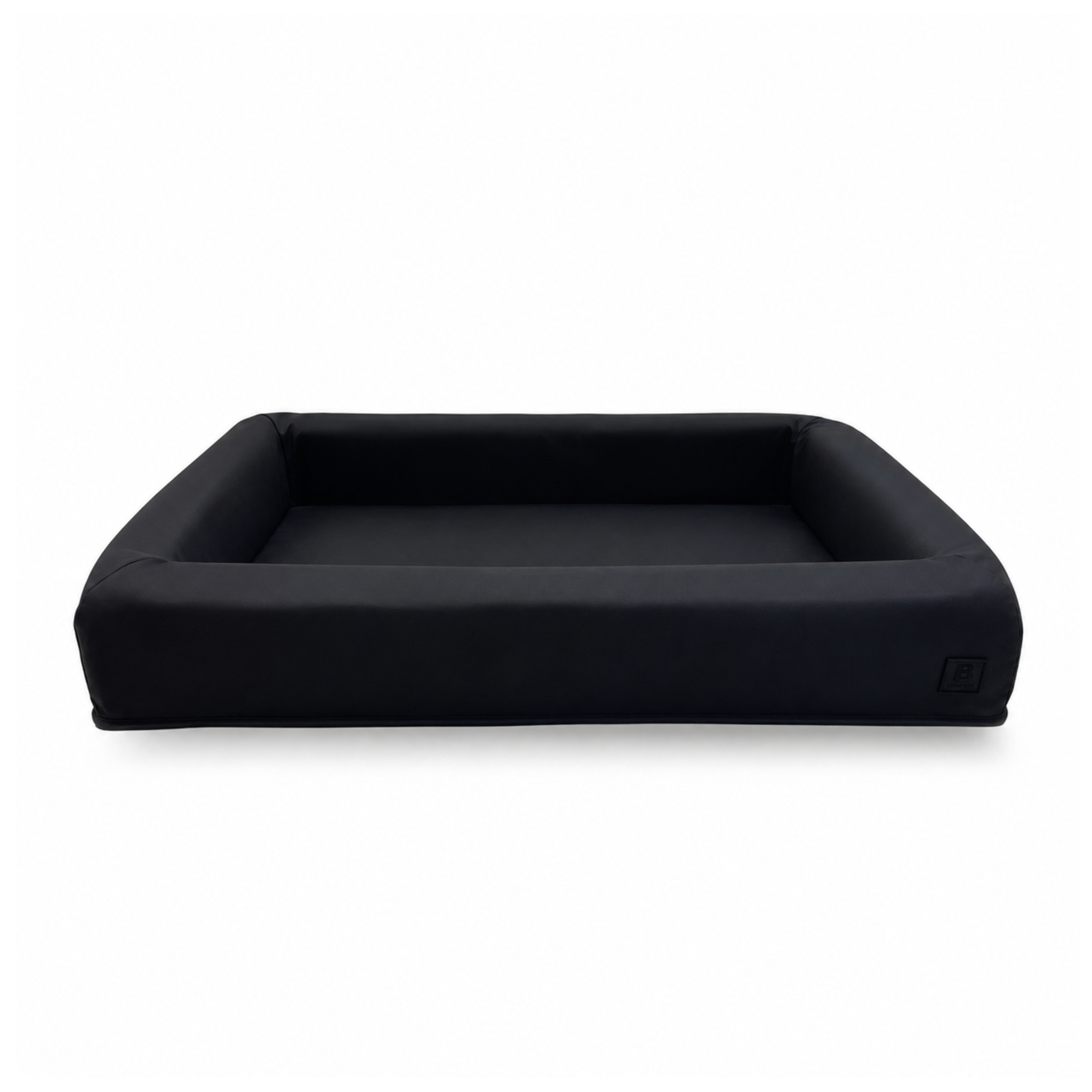 A black rectangular bolster set for a modular dog bed, shown from a front angle on a clean white background.