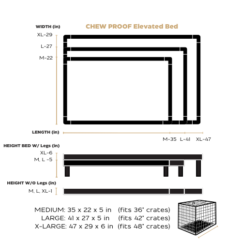 Metal Frame CHEW PROOF Elevated Dog Dog Bed Size Chart