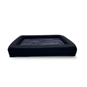 Modular dog bed with dark camo dog bed and black bolster 