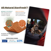 dog in a travel car dog bed with Polygiene StayFresh technology